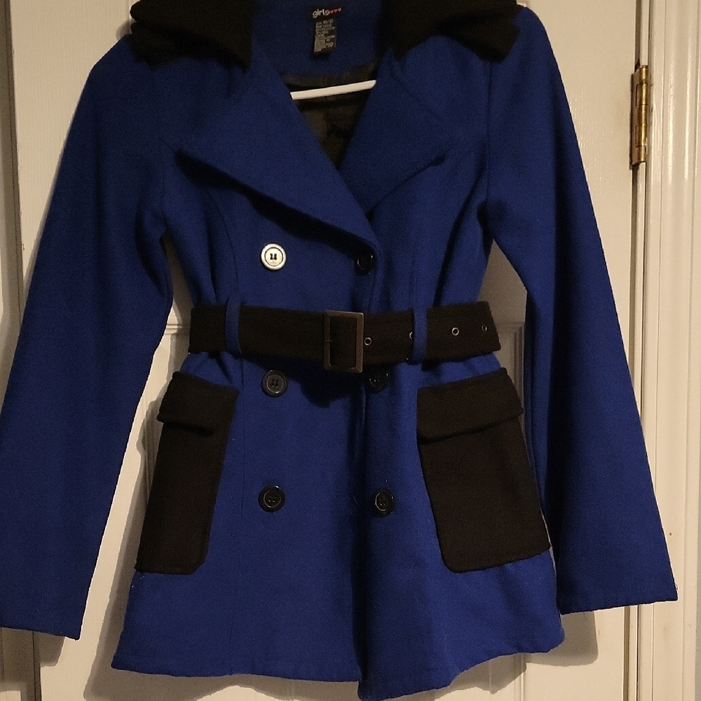 Women's Blue & Black Belted Coat